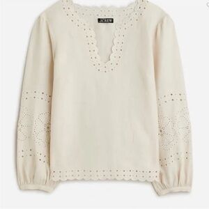 J. Crew Elegant linen Cream Lace Trim Blouse